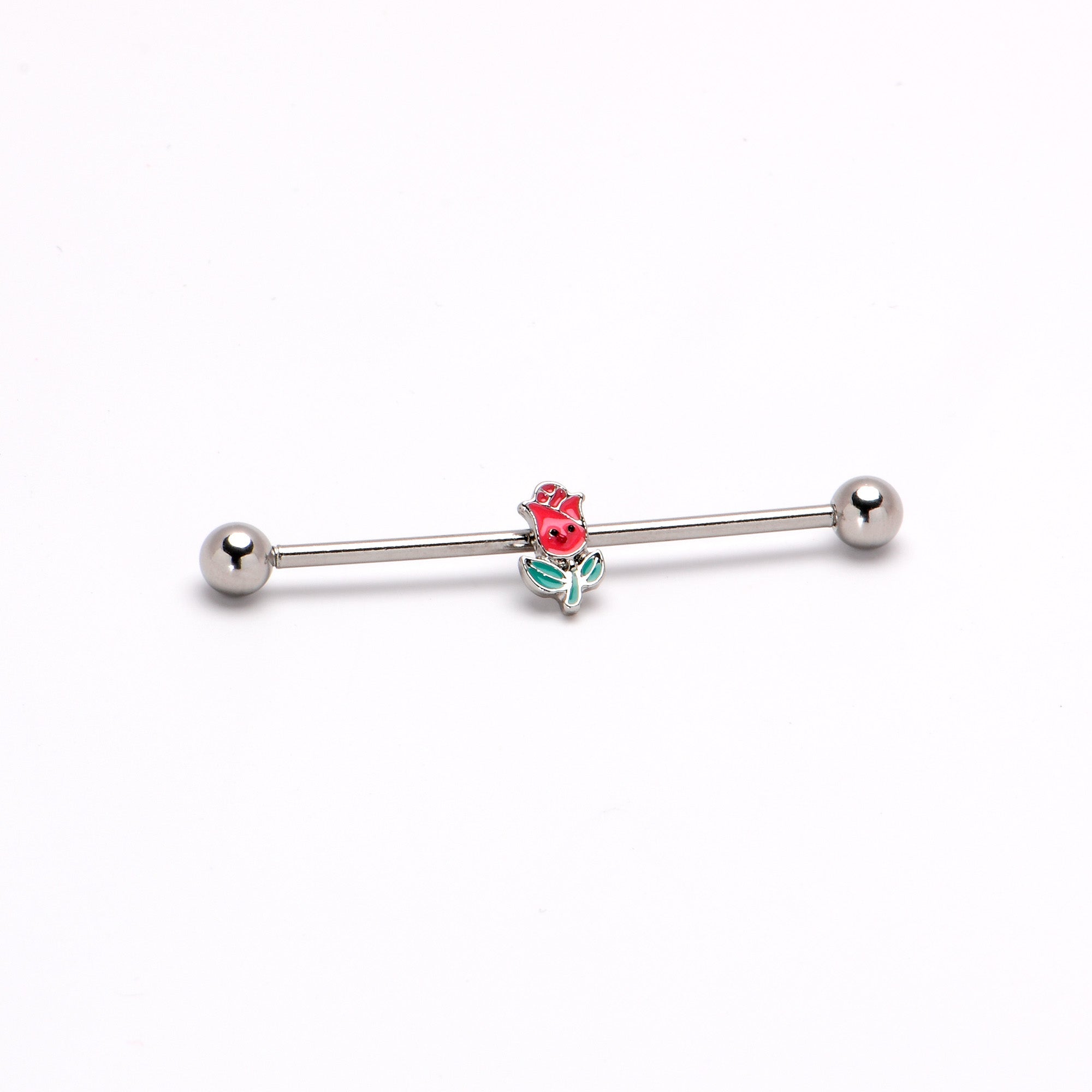 BodyCandy 14G Sweet Happy Rose Flower Industrial Barbell 38mm — back view