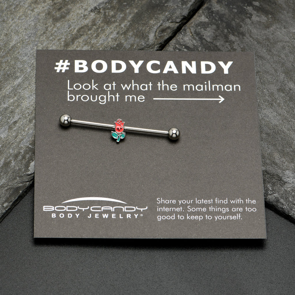BodyCandy 14G Sweet Happy Rose Flower Industrial Barbell 38mm — size reference