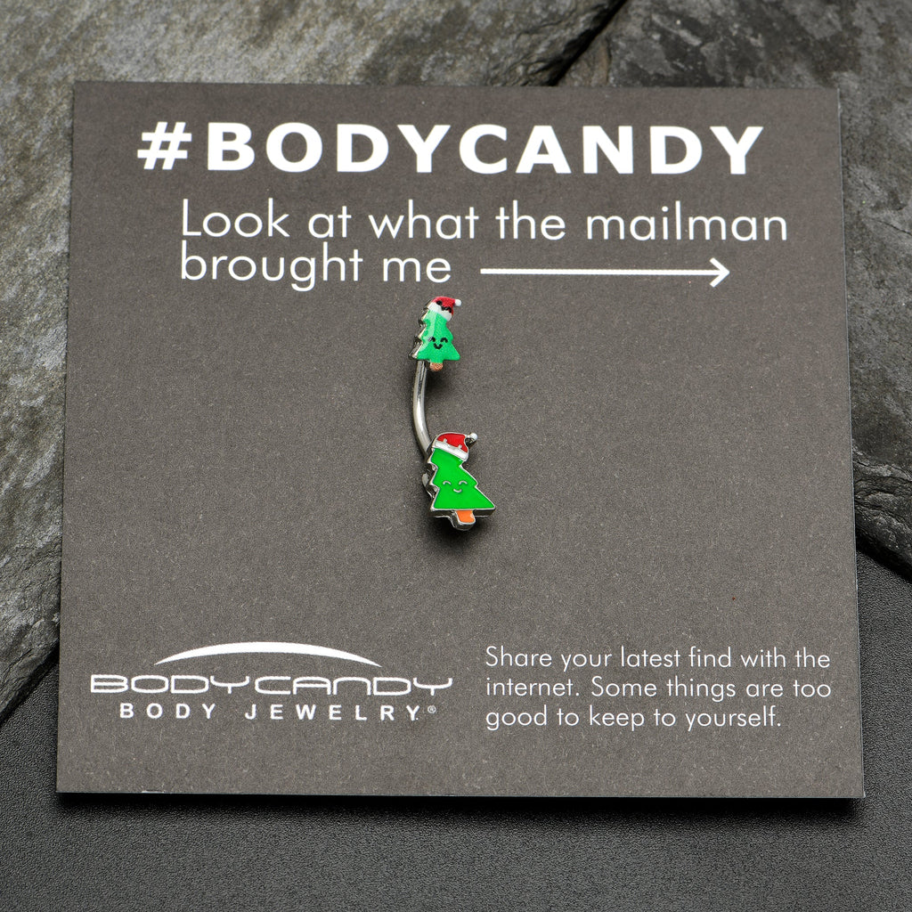 BodyCandy Merry Christmas Trees Hats Holiday Double Mount Belly Ring — side view
