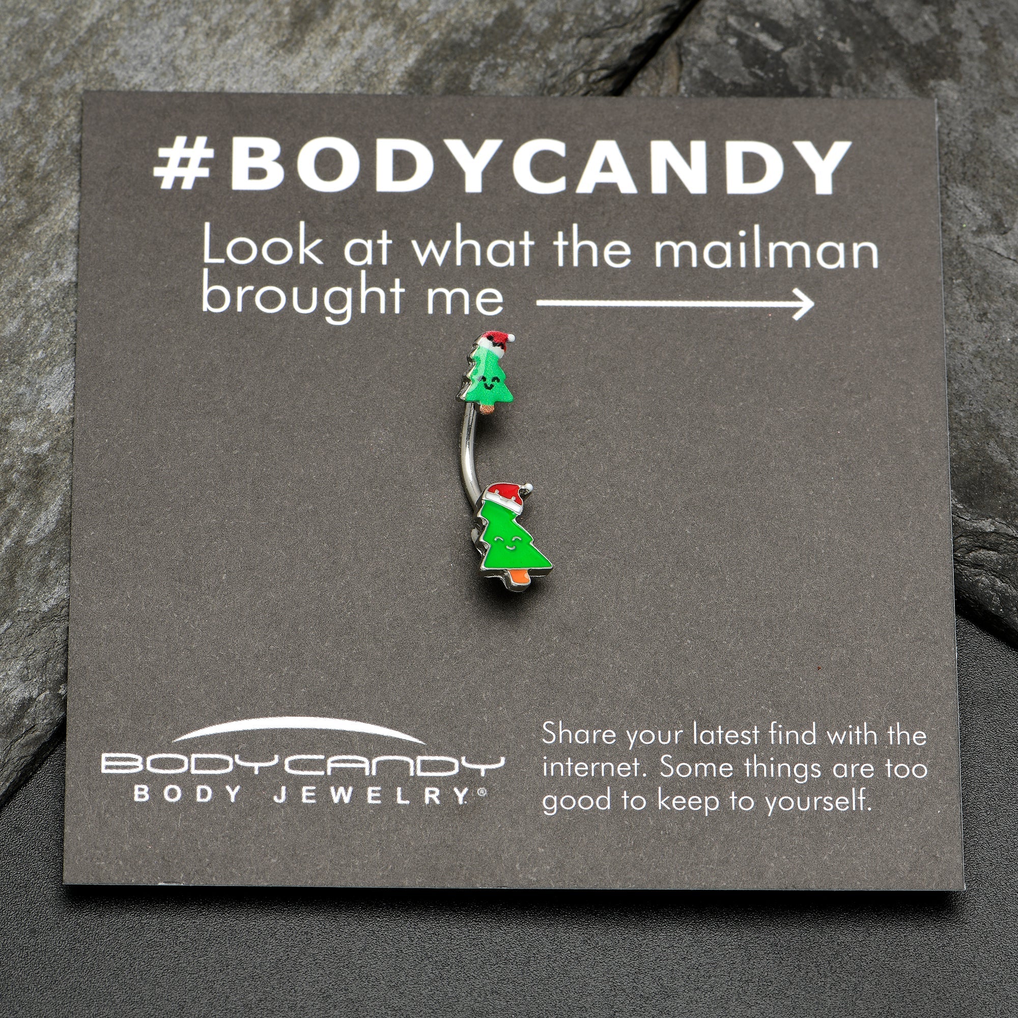 BodyCandy Merry Christmas Trees Hats Holiday Double Mount Belly Ring — side view