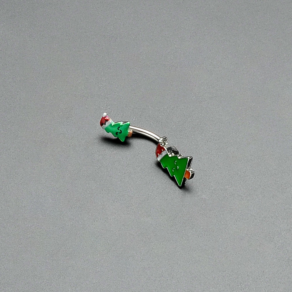 BodyCandy Merry Christmas Trees Hats Holiday Double Mount Belly Ring — back view