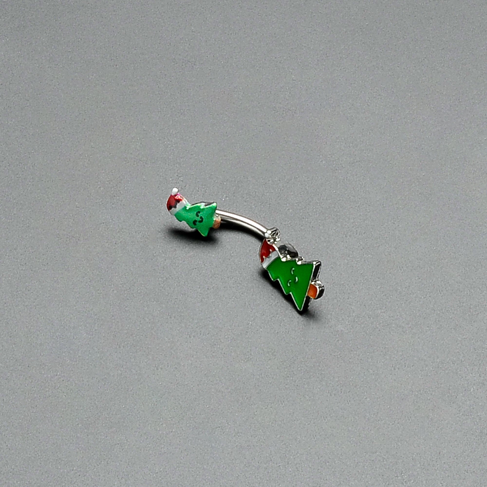 BodyCandy Merry Christmas Trees Hats Holiday Double Mount Belly Ring — back view