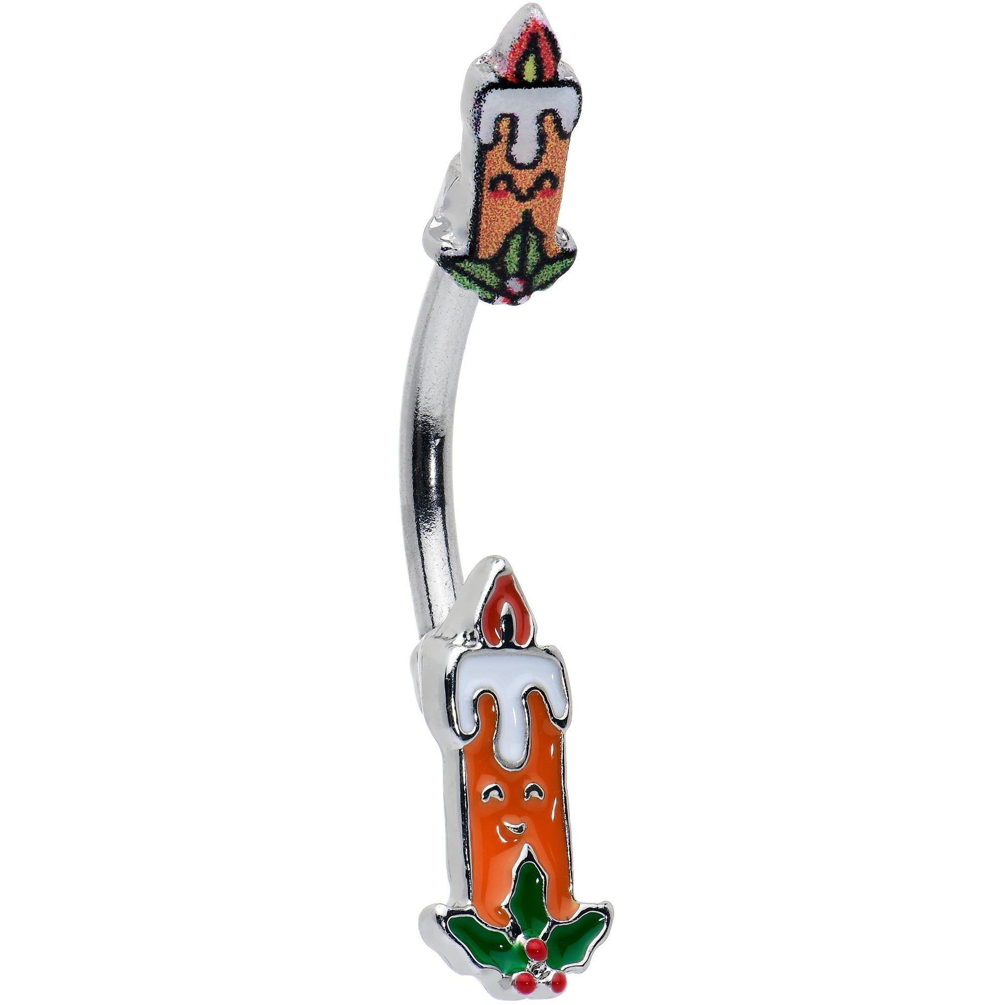 BodyCandy Sweet Christmas Holiday Candle Holly Double Mount Belly Ring — main product shot