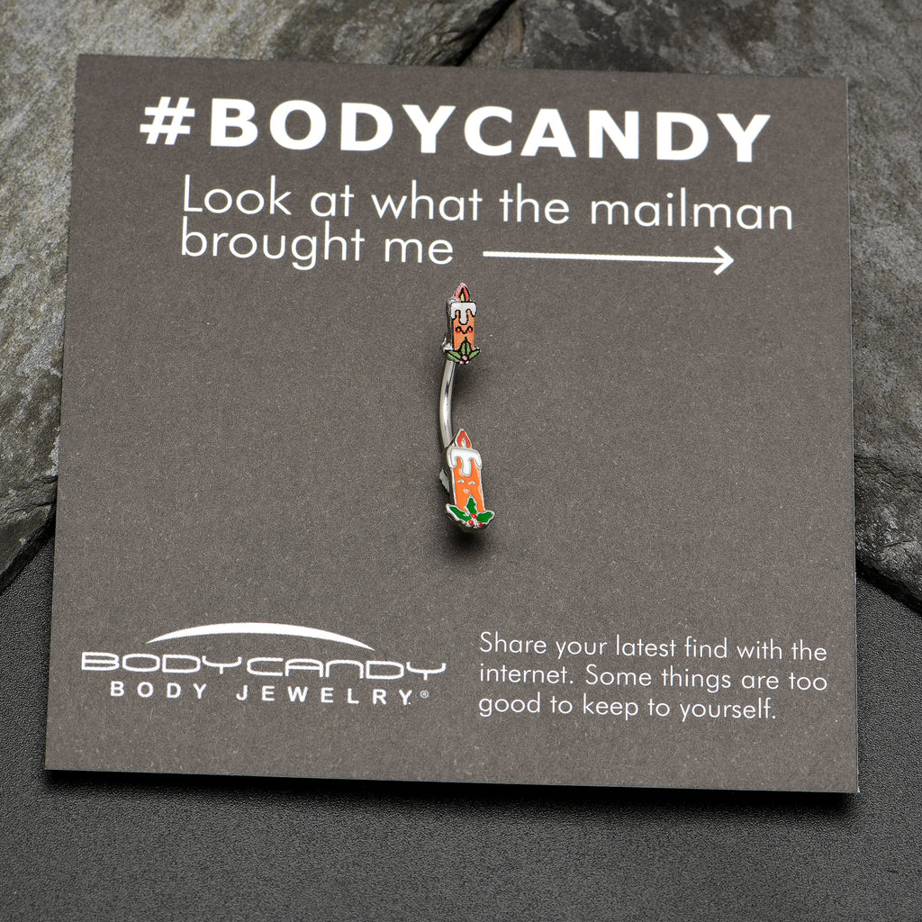 BodyCandy Sweet Christmas Holiday Candle Holly Double Mount Belly Ring — side view