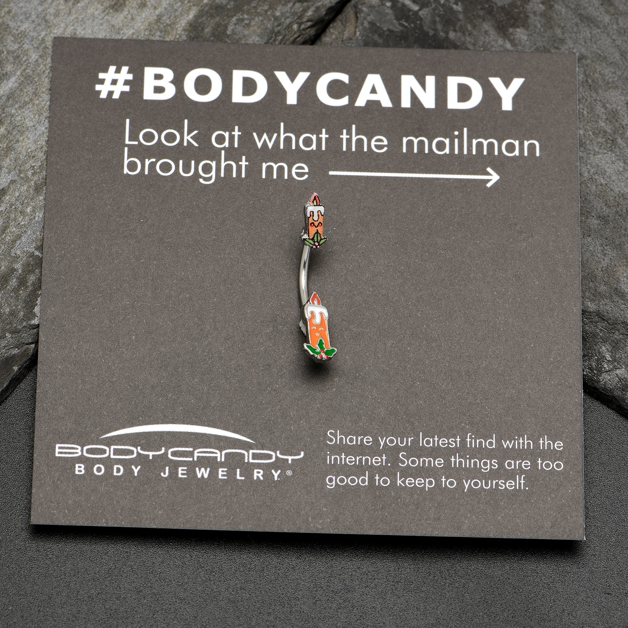 BodyCandy Sweet Christmas Holiday Candle Holly Double Mount Belly Ring — side view