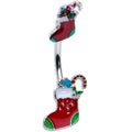 BodyCandy Merry Christmas Stockings Red Green Double Mount Belly Ring — main product shot