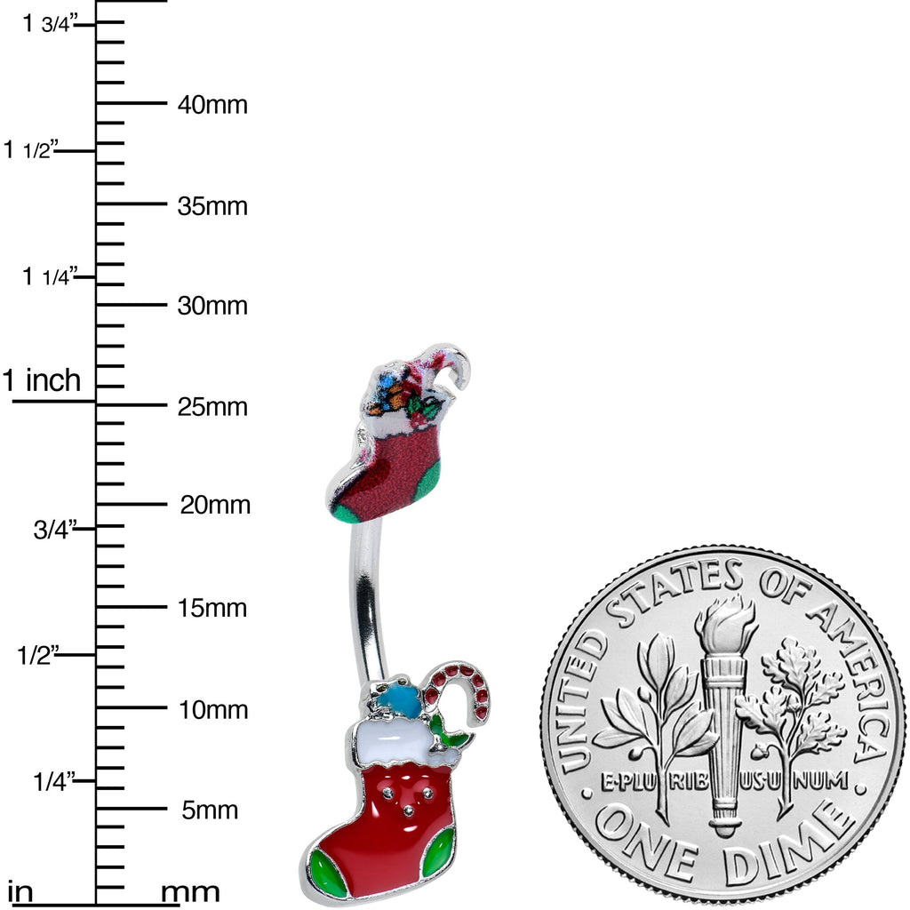 BodyCandy Merry Christmas Stockings Red Green Double Mount Belly Ring — lifestyle context