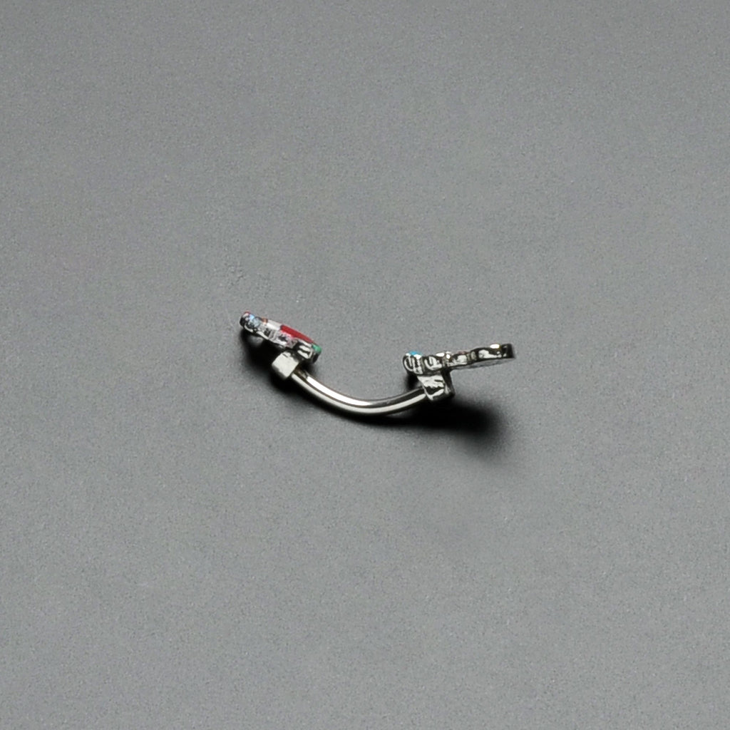 BodyCandy Merry Christmas Stockings Red Green Double Mount Belly Ring — in-use photo
