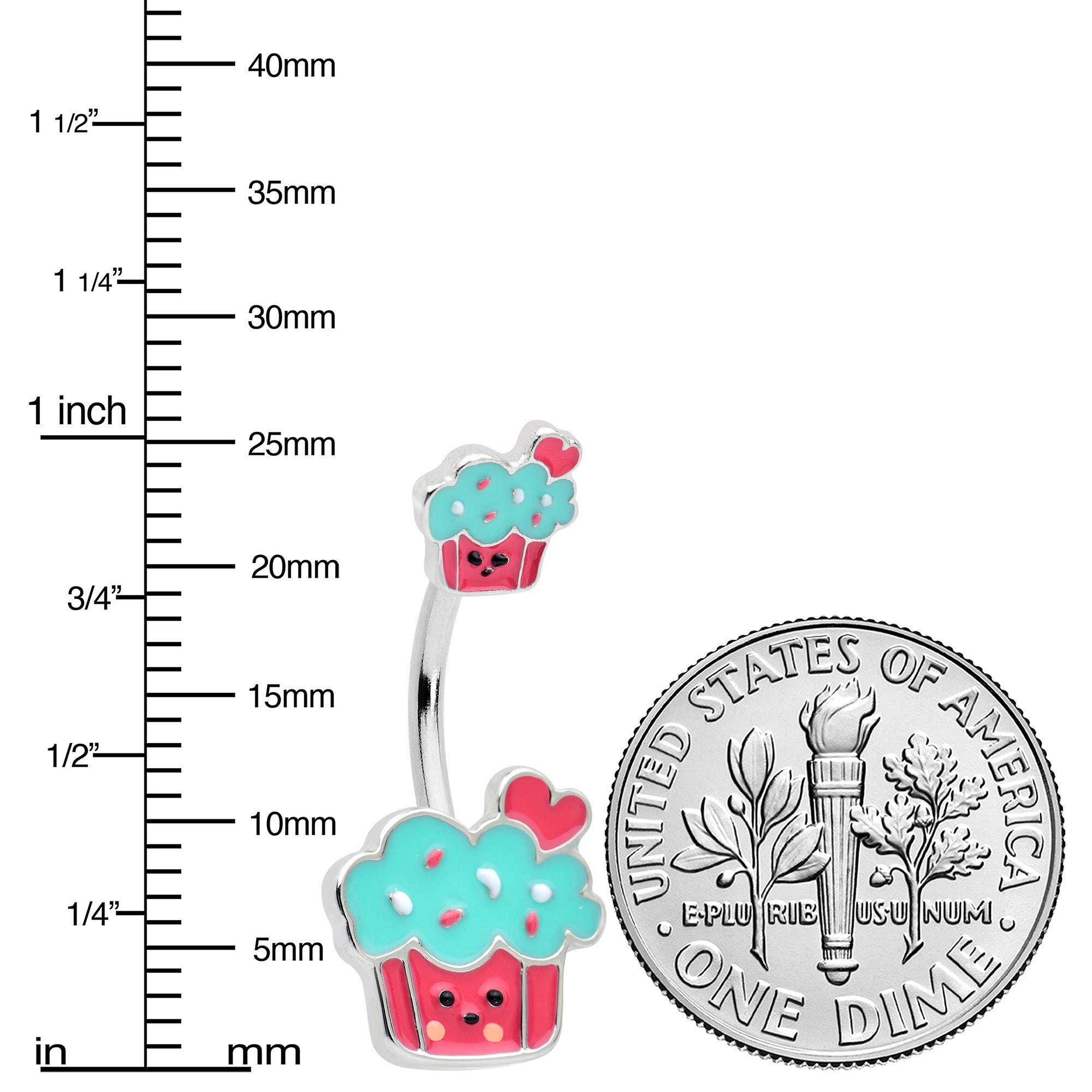 BodyCandy Sydney Belle Girlfriend Collection Sweet Happy Cupcake Pink Blue Double Mount Belly Ring — feature highlight