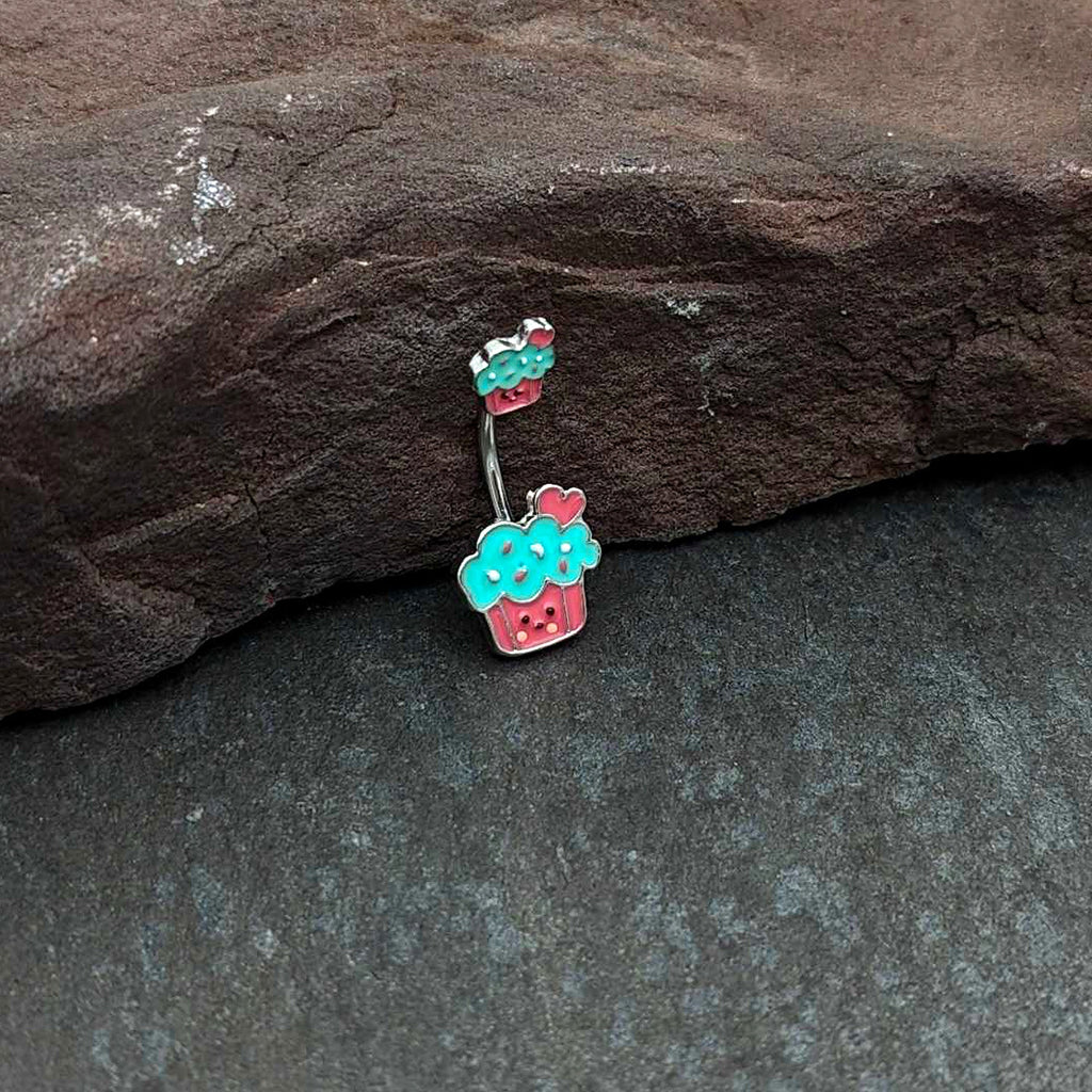 BodyCandy Sydney Belle Girlfriend Collection Sweet Happy Cupcake Pink Blue Double Mount Belly Ring — size reference