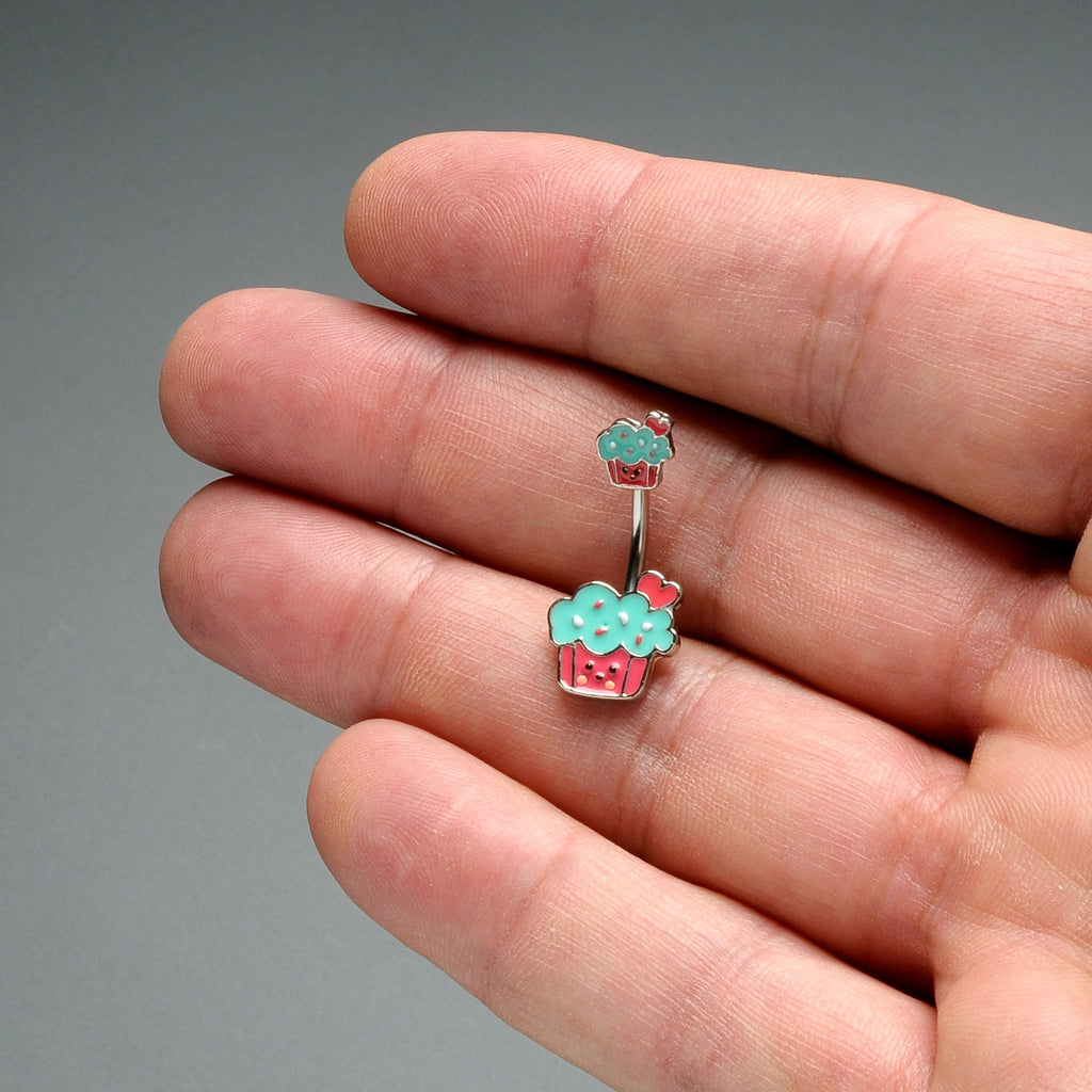 BodyCandy Sydney Belle Girlfriend Collection Sweet Happy Cupcake Pink Blue Double Mount Belly Ring — color detail