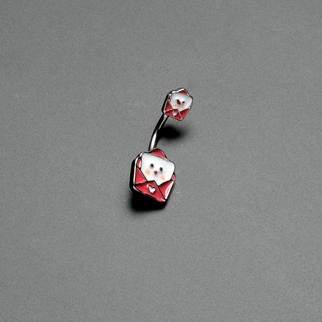 BodyCandy Sweet Love Letter Valentines Day Double Mount Belly Ring — side view