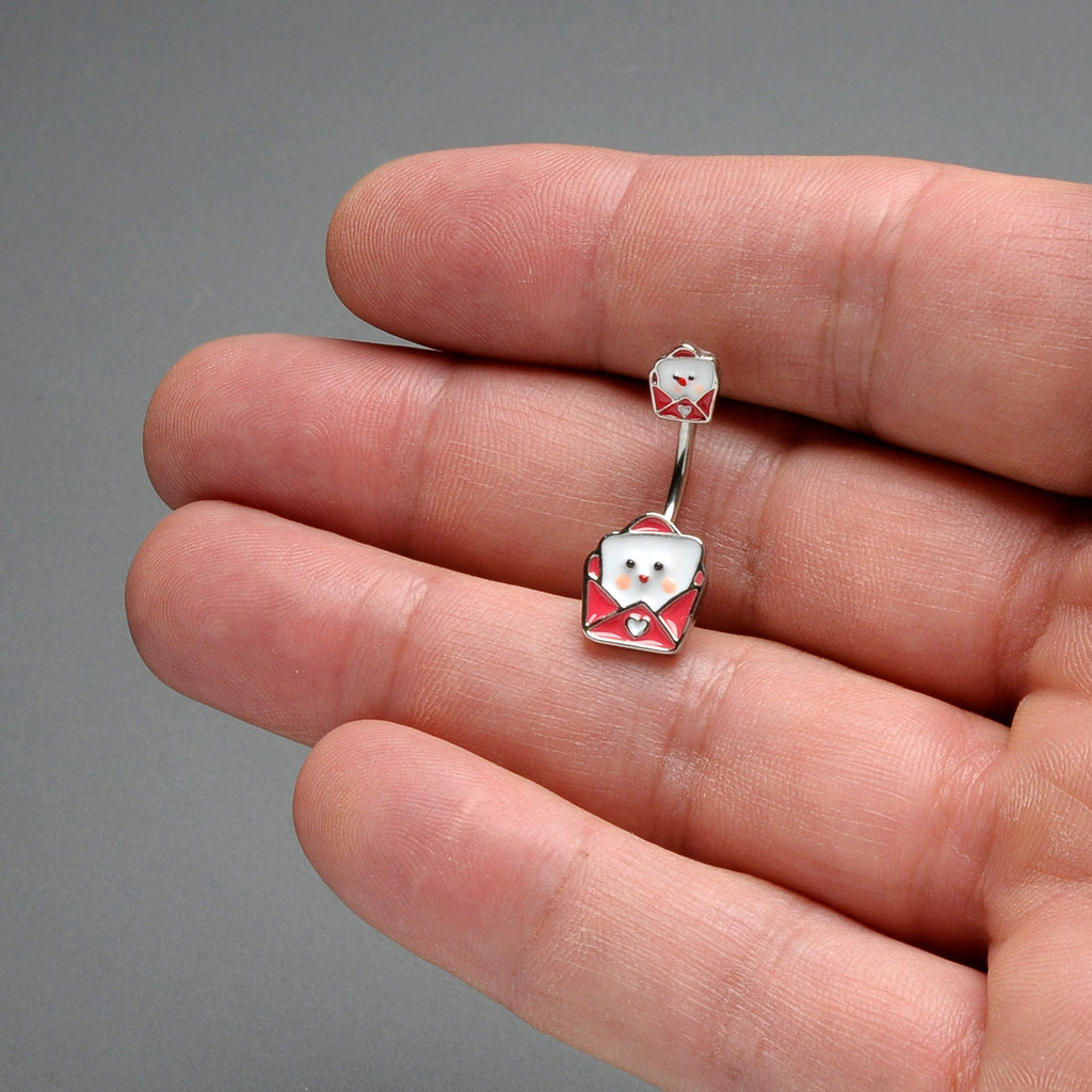 BodyCandy Sweet Love Letter Valentines Day Double Mount Belly Ring — in-use photo