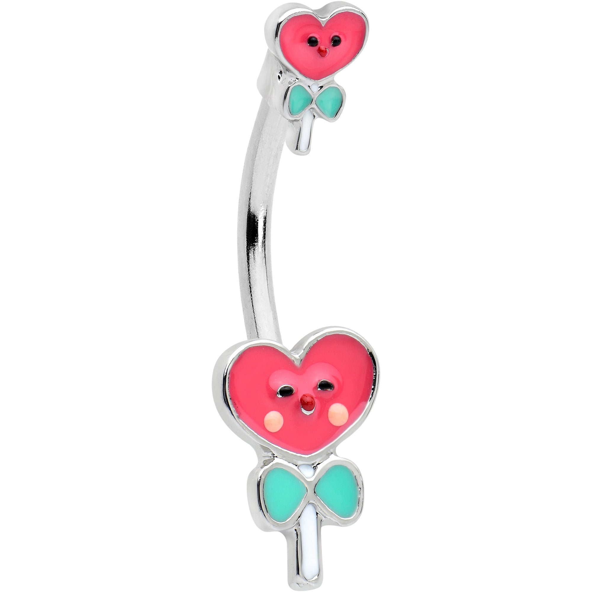BodyCandy Sweet Happy Heart Lollipop Valentine Double Mount Belly Ring — main product shot