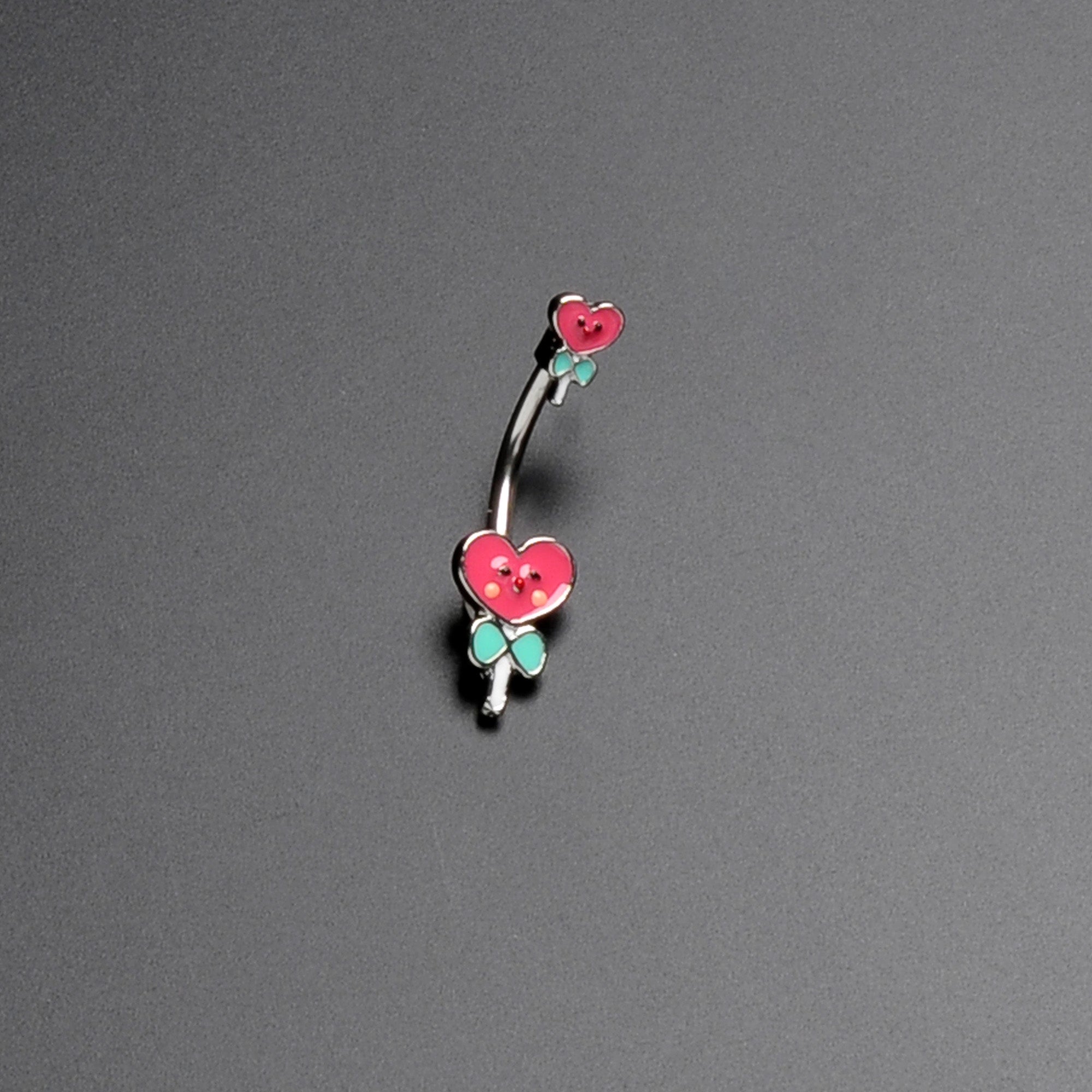 BodyCandy Sweet Happy Heart Lollipop Valentine Double Mount Belly Ring — side view