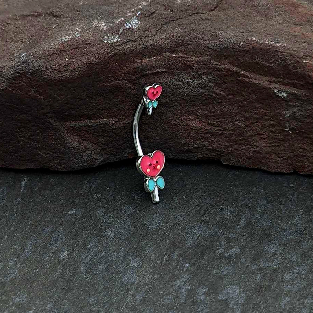 BodyCandy Sweet Happy Heart Lollipop Valentine Double Mount Belly Ring — alternative angle