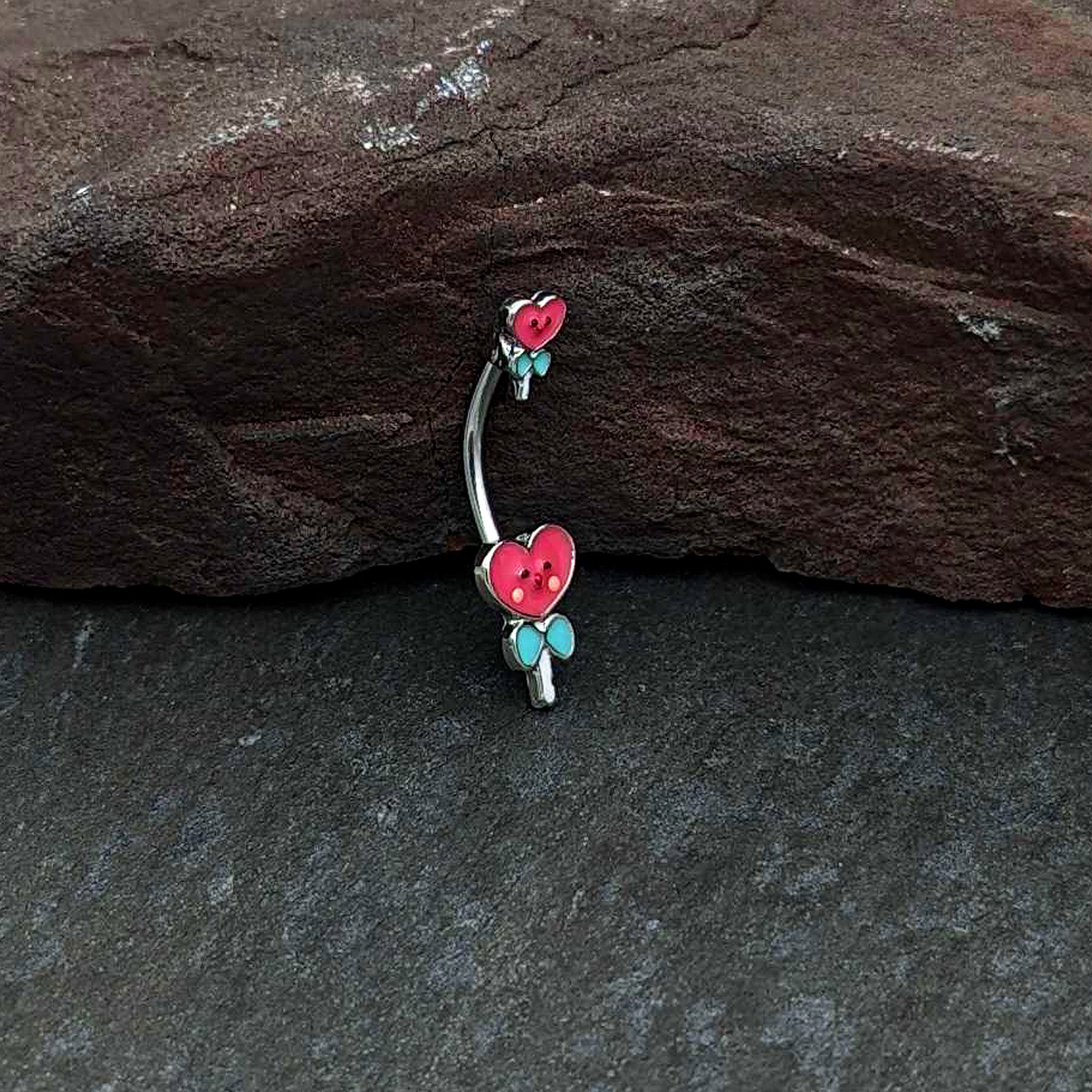 BodyCandy Sweet Happy Heart Lollipop Valentine Double Mount Belly Ring — alternative angle