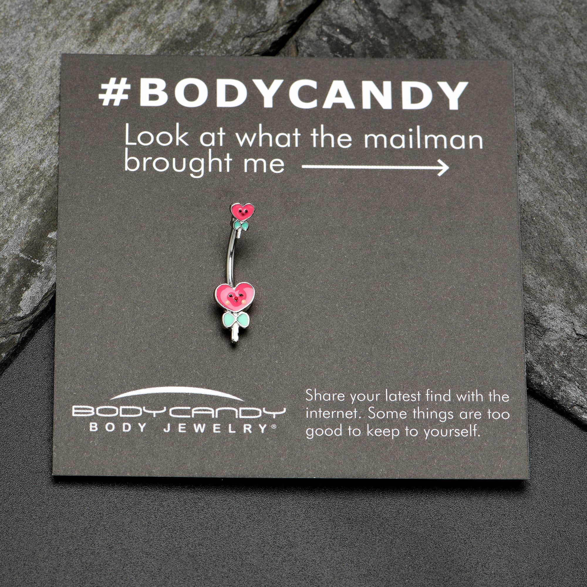 BodyCandy Sweet Happy Heart Lollipop Valentine Double Mount Belly Ring — size reference