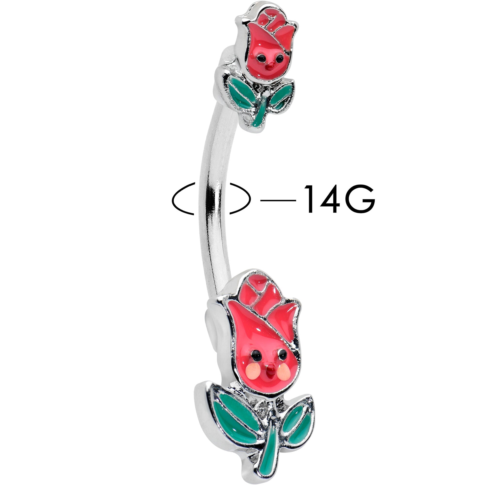BodyCandy Sweet Happy Rose Flower Double Mount Belly Ring — detail close-up