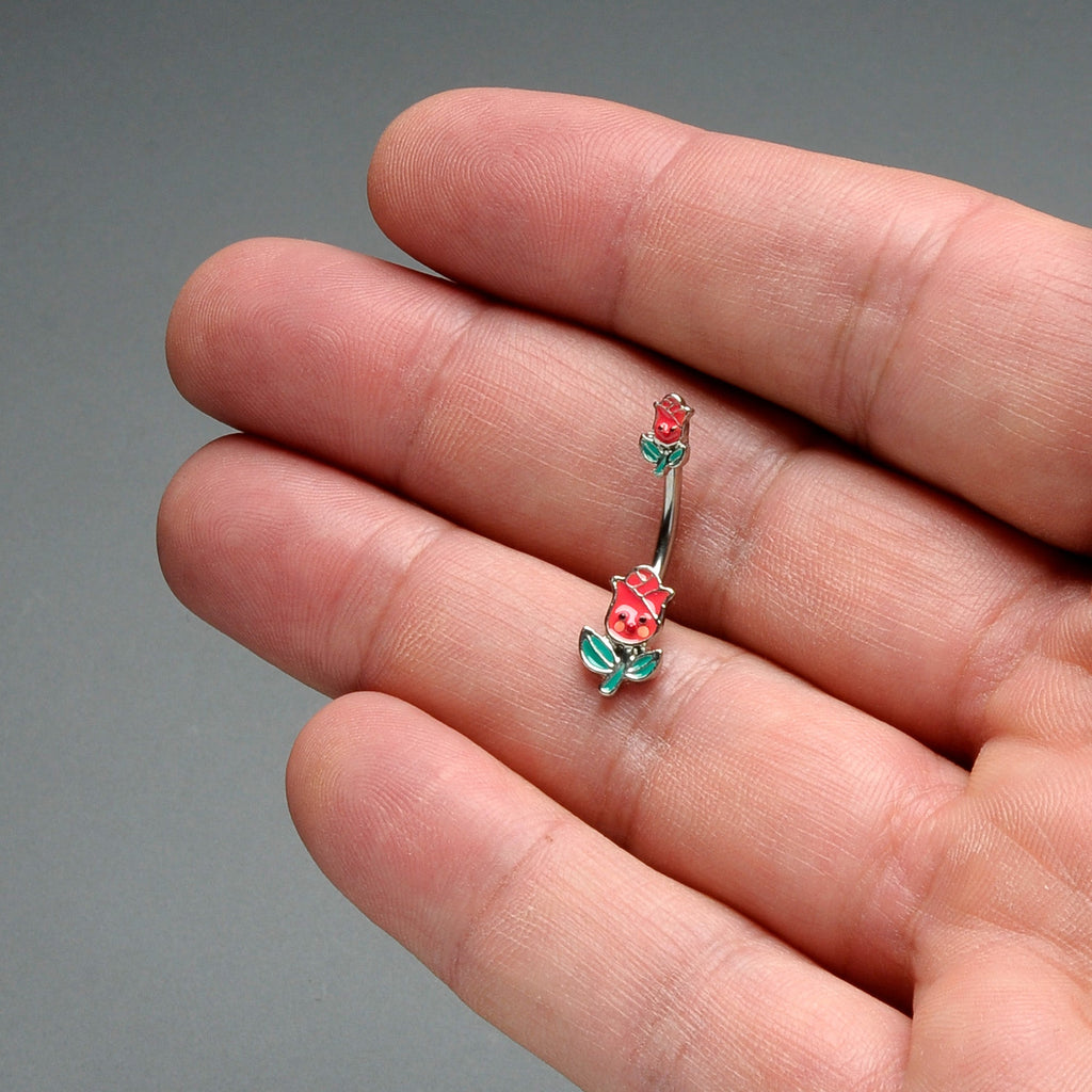 BodyCandy Sweet Happy Rose Flower Double Mount Belly Ring — in-use photo