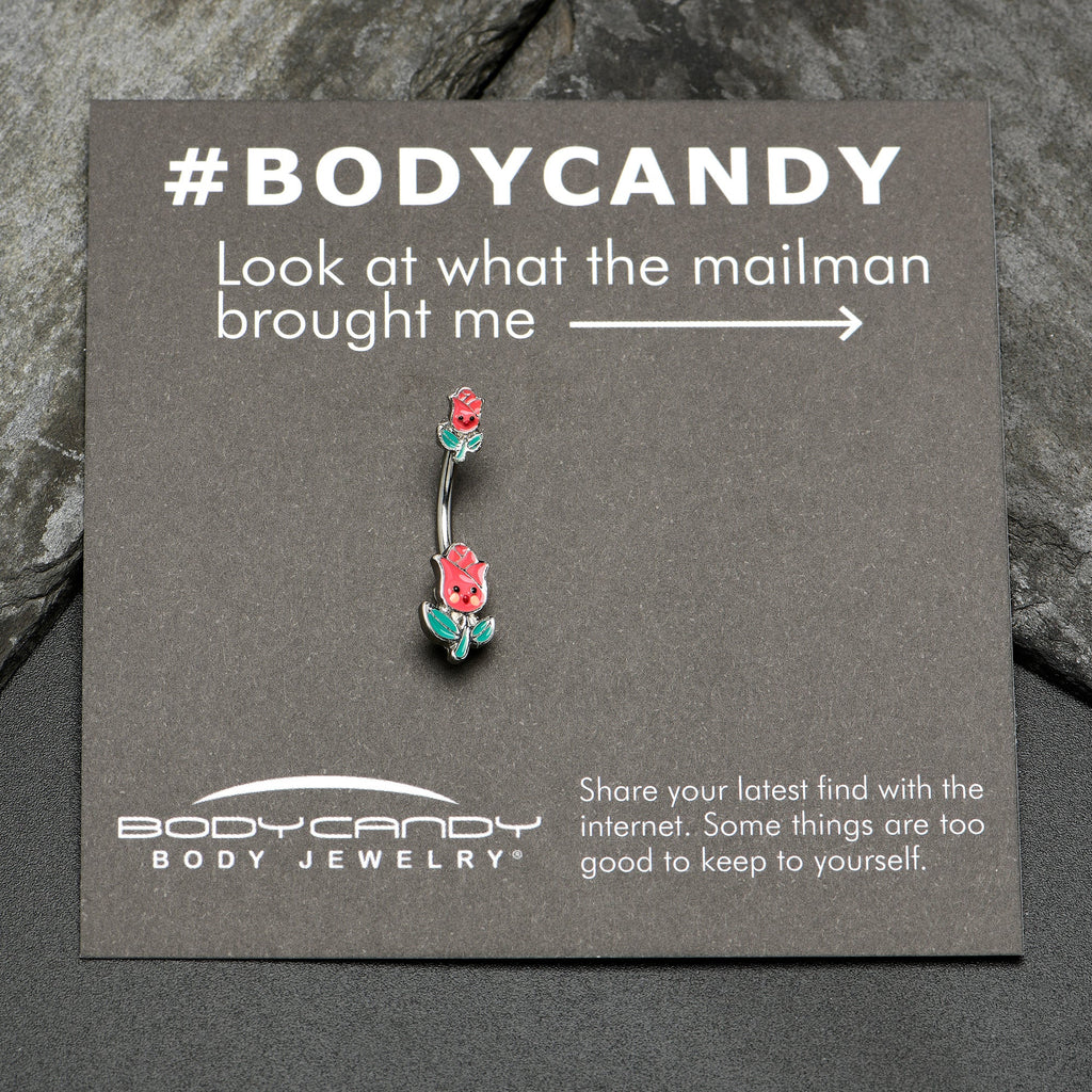 BodyCandy Sweet Happy Rose Flower Double Mount Belly Ring — size reference