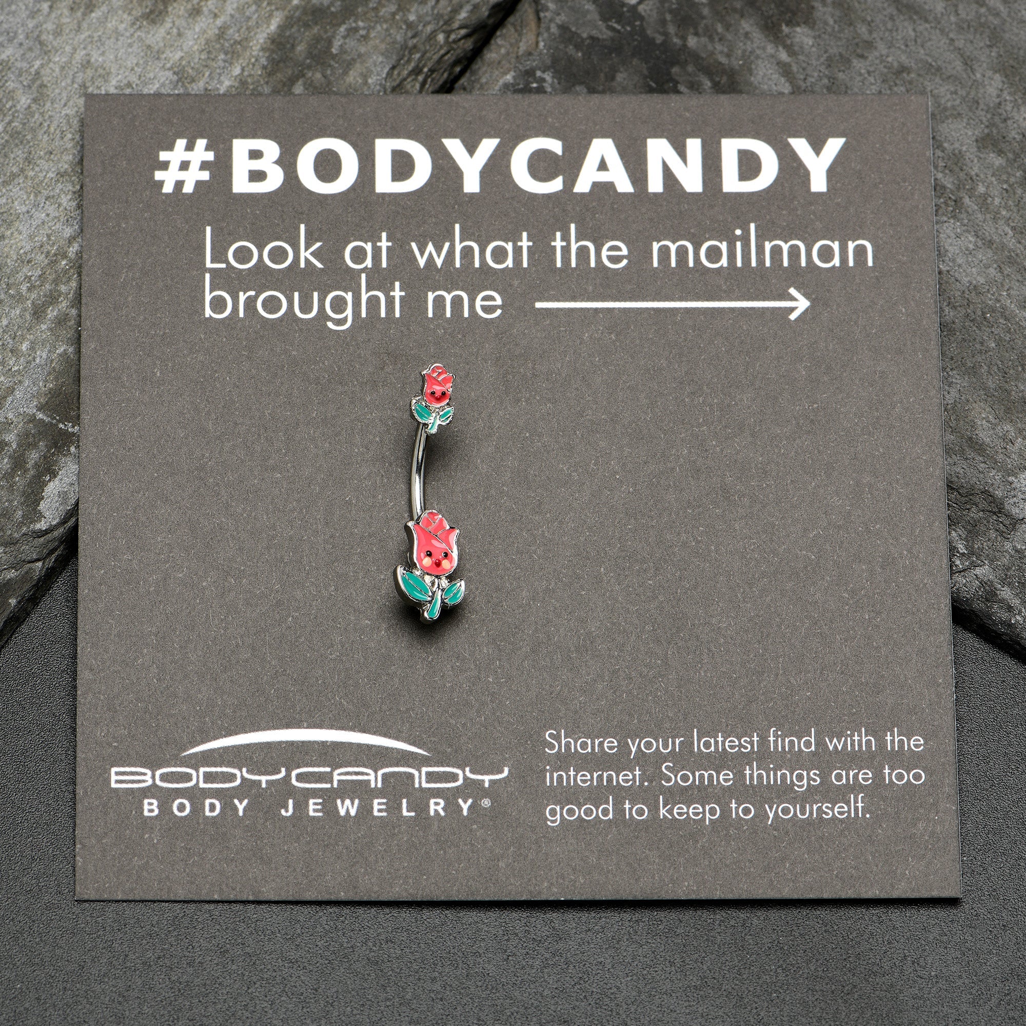 BodyCandy Sweet Happy Rose Flower Double Mount Belly Ring — size reference