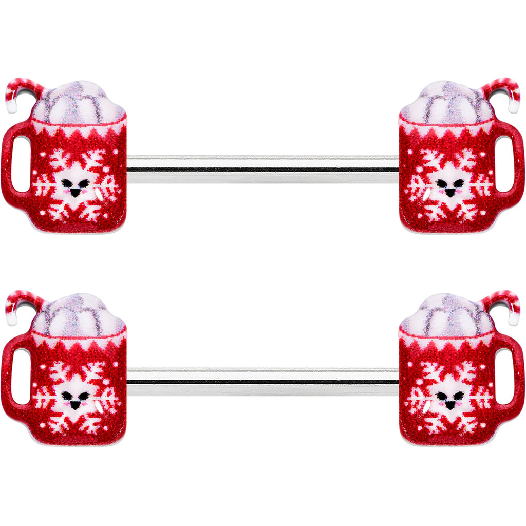 BodyCandy 14G 9/16 Sweet Hot Cocoa Holiday Barbell Holiday Nipple Ring Set — detail close-up
