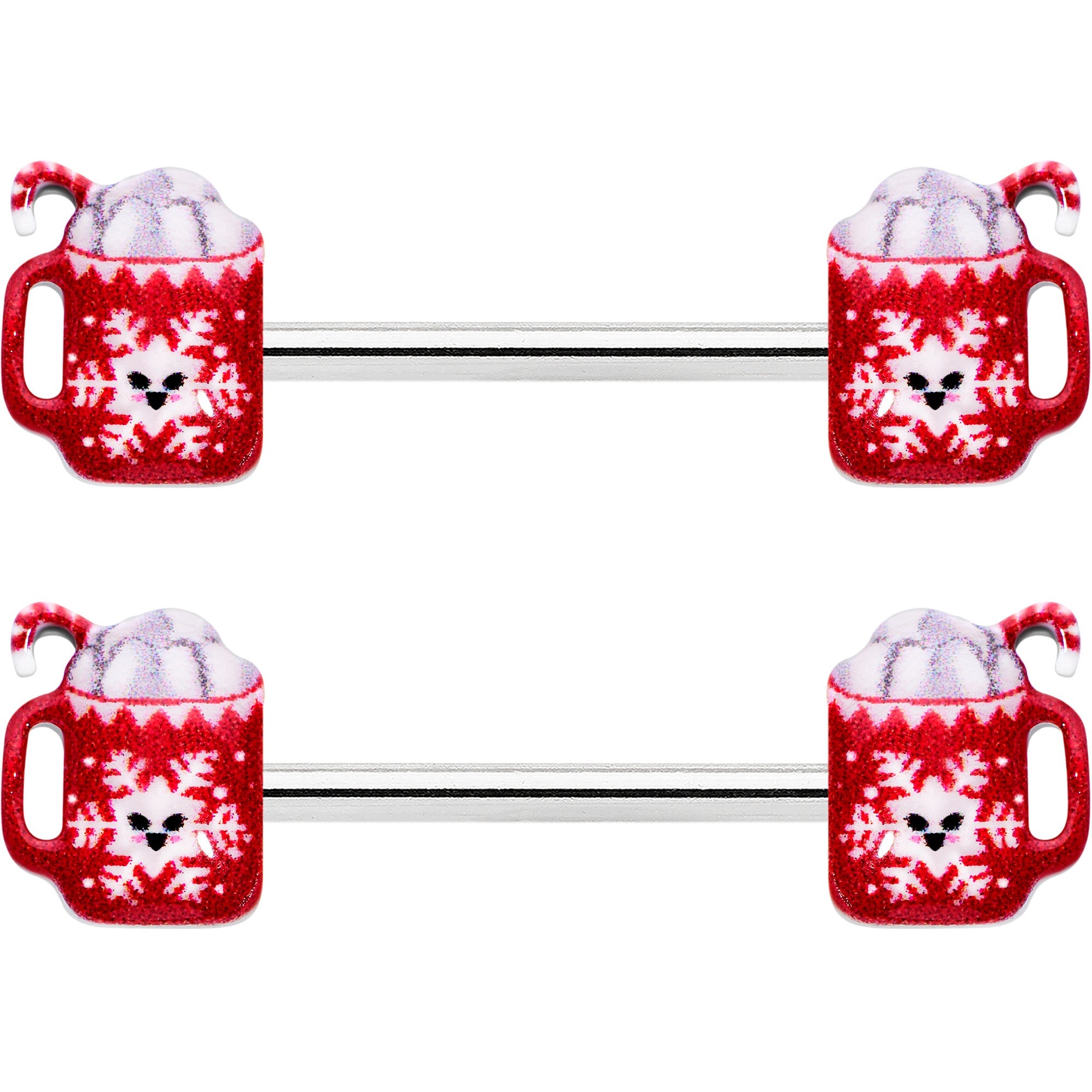 BodyCandy 14G 9/16 Sweet Hot Cocoa Holiday Barbell Holiday Nipple Ring Set — detail close-up