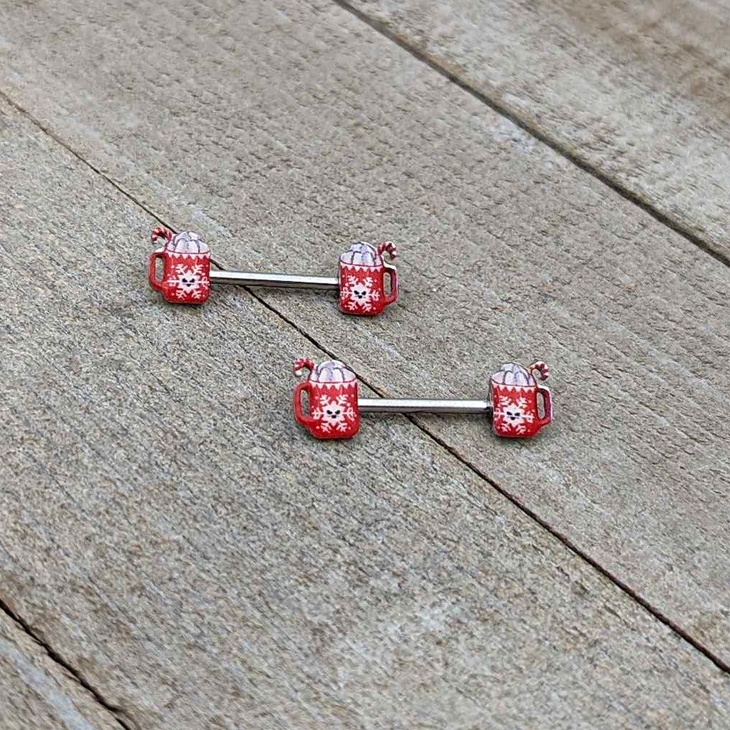 BodyCandy 14G 9/16 Sweet Hot Cocoa Holiday Barbell Holiday Nipple Ring Set — alternative angle