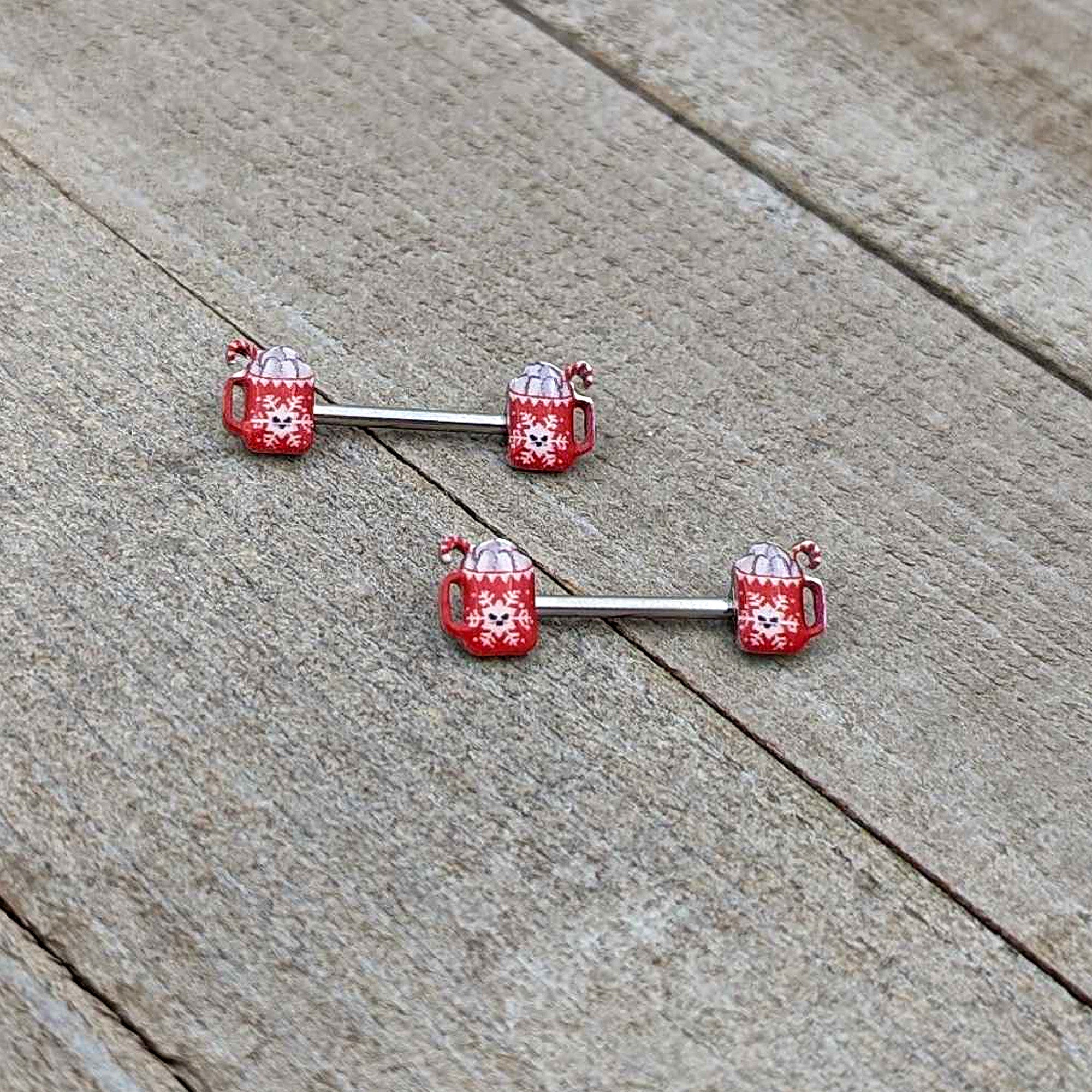 BodyCandy 14G 9/16 Sweet Hot Cocoa Holiday Barbell Holiday Nipple Ring Set — alternative angle