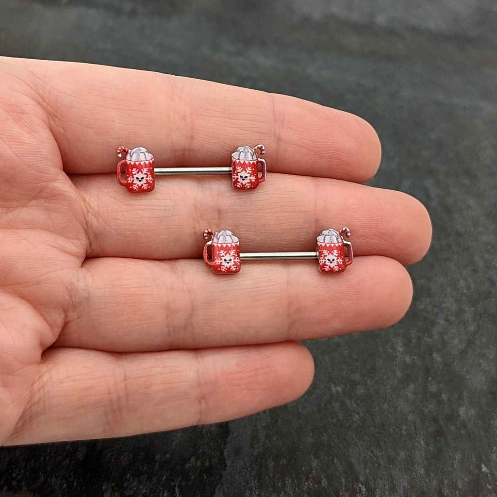 BodyCandy 14G 9/16 Sweet Hot Cocoa Holiday Barbell Holiday Nipple Ring Set — size reference