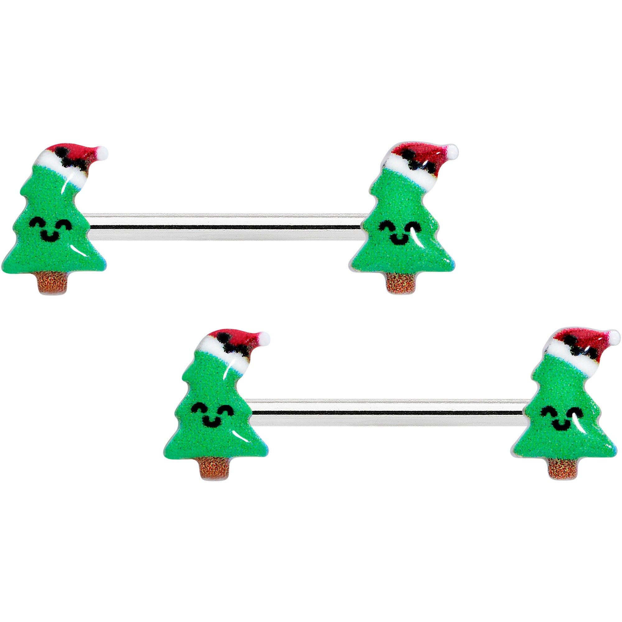 BodyCandy 14G 9/16 Happy Christmas Tree Hat Barbell Nipple Ring Set — main product shot