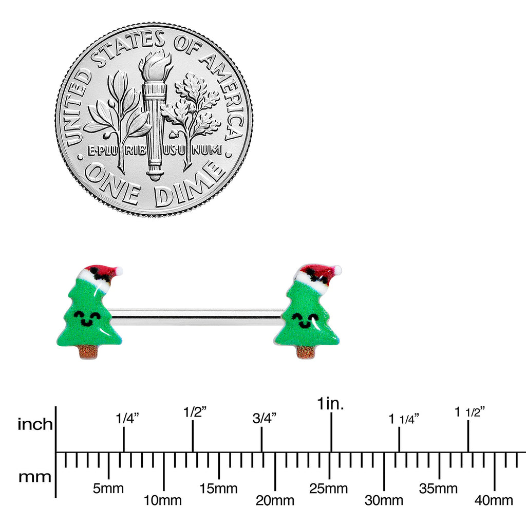 BodyCandy 14G 9/16 Happy Christmas Tree Hat Barbell Nipple Ring Set — lifestyle context