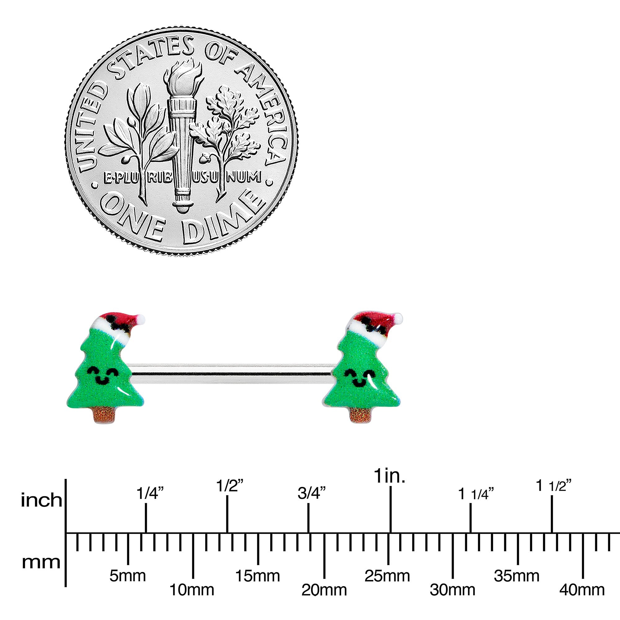 BodyCandy 14G 9/16 Happy Christmas Tree Hat Barbell Nipple Ring Set — lifestyle context