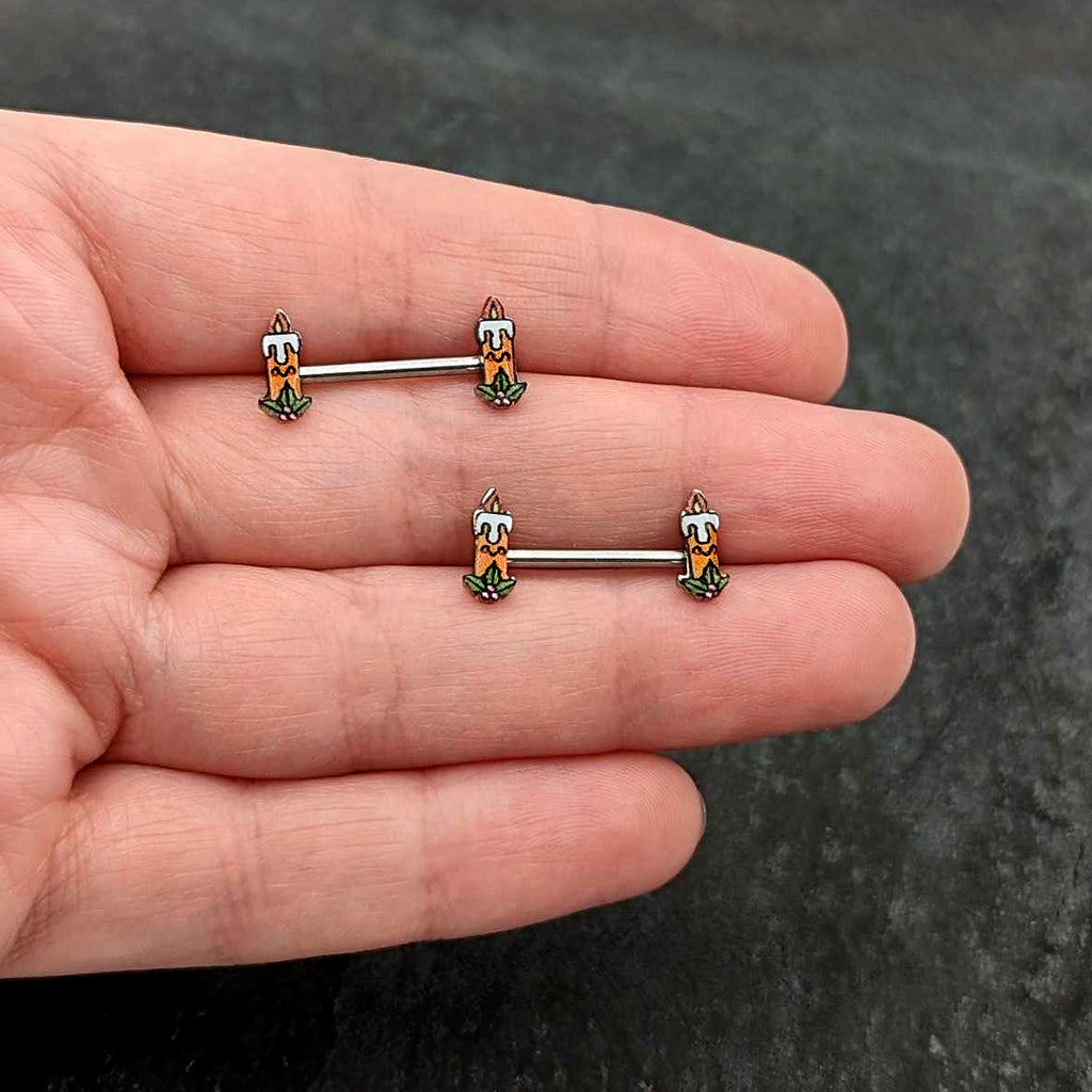 BodyCandy 14G 9/16 Sweet Holiday Christmas Candle Barbell Nipple Ring Set — size reference