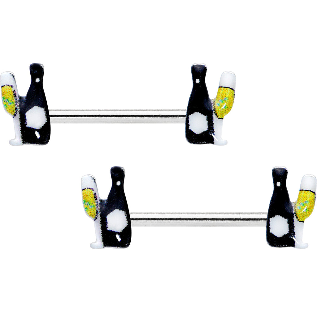 BodyCandy 14G 9/16 Champagne Bottle Flute Yellow Barbell Nipple Ring Set — main product shot