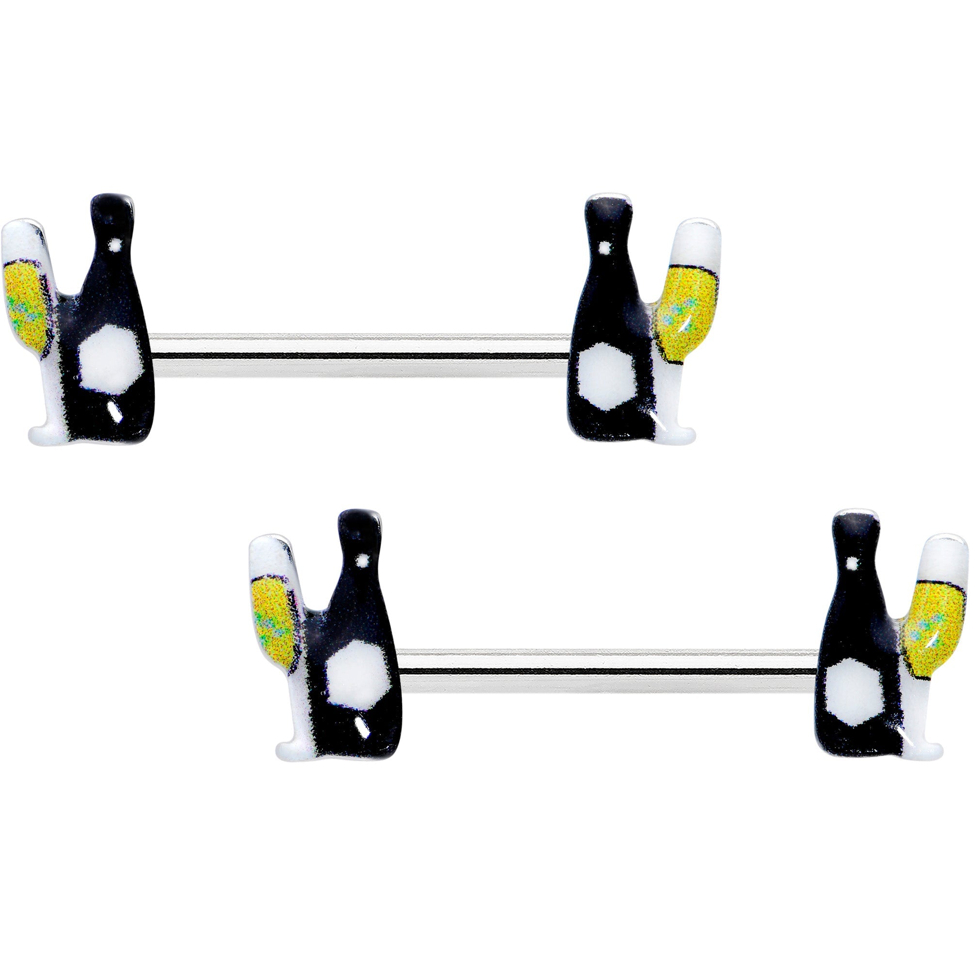 BodyCandy 14G 9/16 Champagne Bottle Flute Yellow Barbell Nipple Ring Set — main product shot