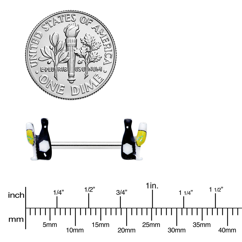 BodyCandy 14G 9/16 Champagne Bottle Flute Yellow Barbell Nipple Ring Set — lifestyle context
