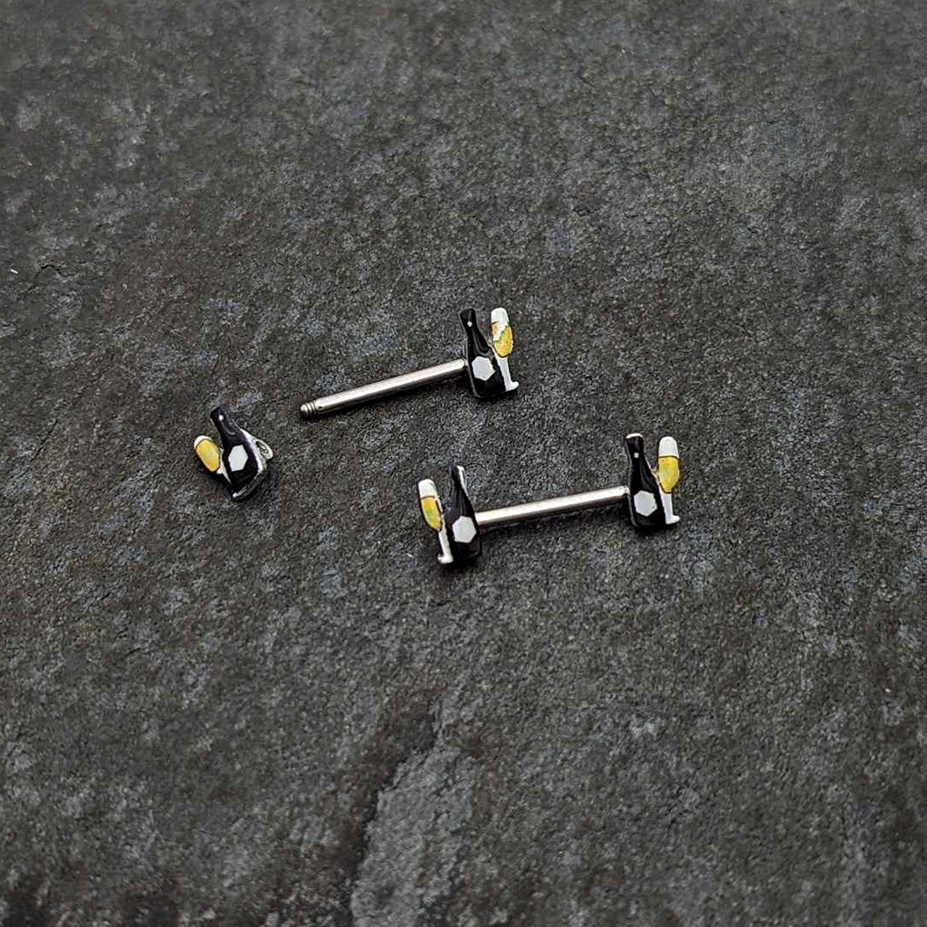 BodyCandy 14G 9/16 Champagne Bottle Flute Yellow Barbell Nipple Ring Set — back view