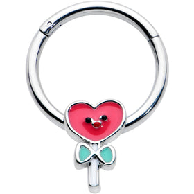 16G 3/8 Sweet Happy Heart Lollipop Hinged Segment Ring