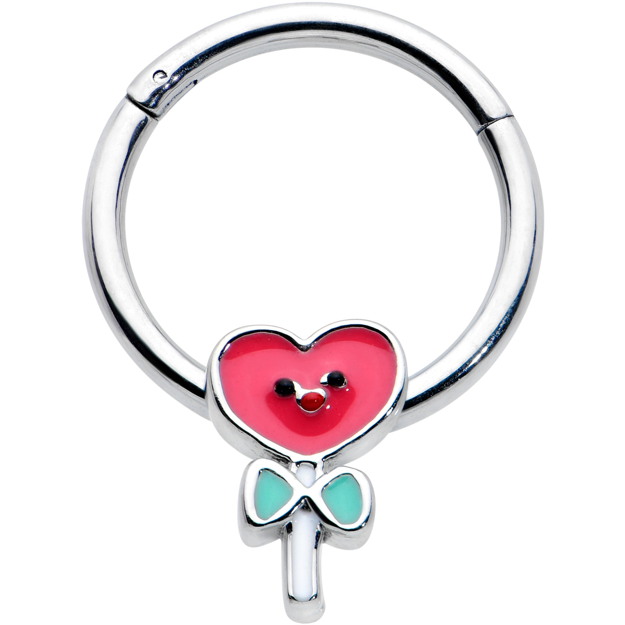 BodyCandy 16G 3/8 Sweet Happy Heart Lollipop Hinged Segment Ring — main product shot
