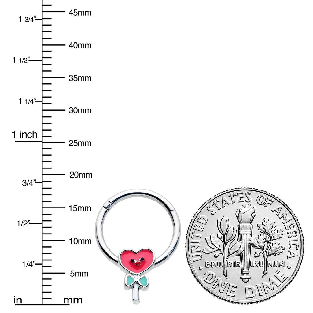 BodyCandy 16G 3/8 Sweet Happy Heart Lollipop Hinged Segment Ring — lifestyle context