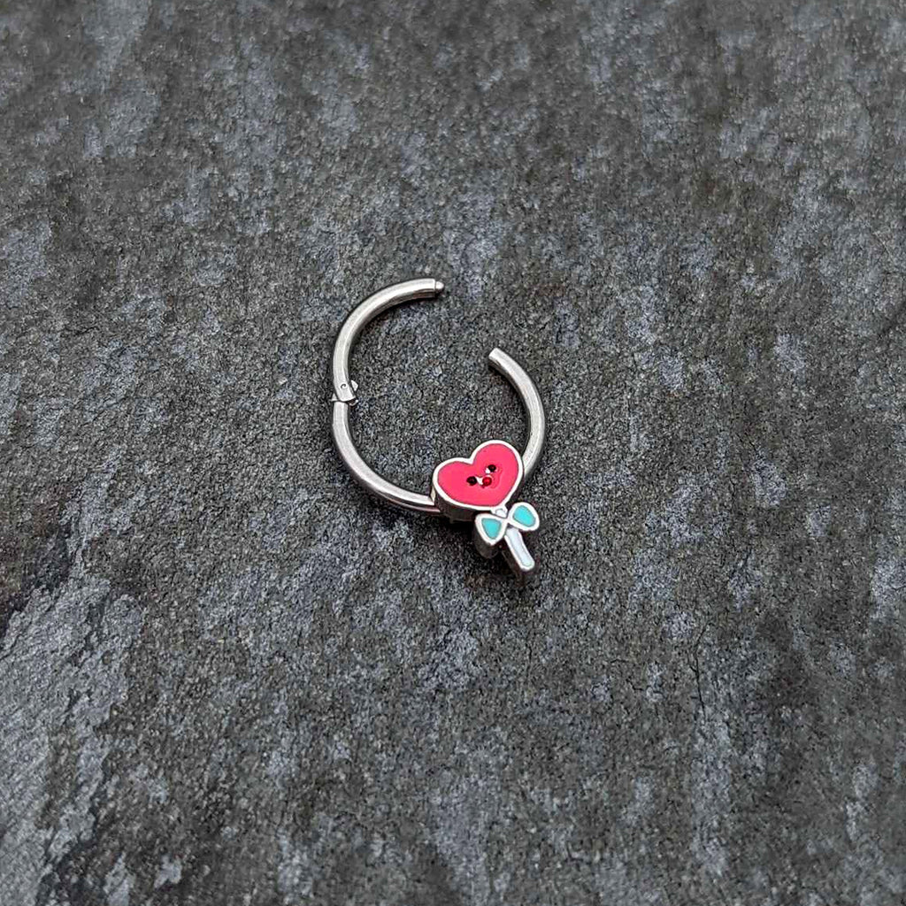 BodyCandy 16G 3/8 Sweet Happy Heart Lollipop Hinged Segment Ring — back view