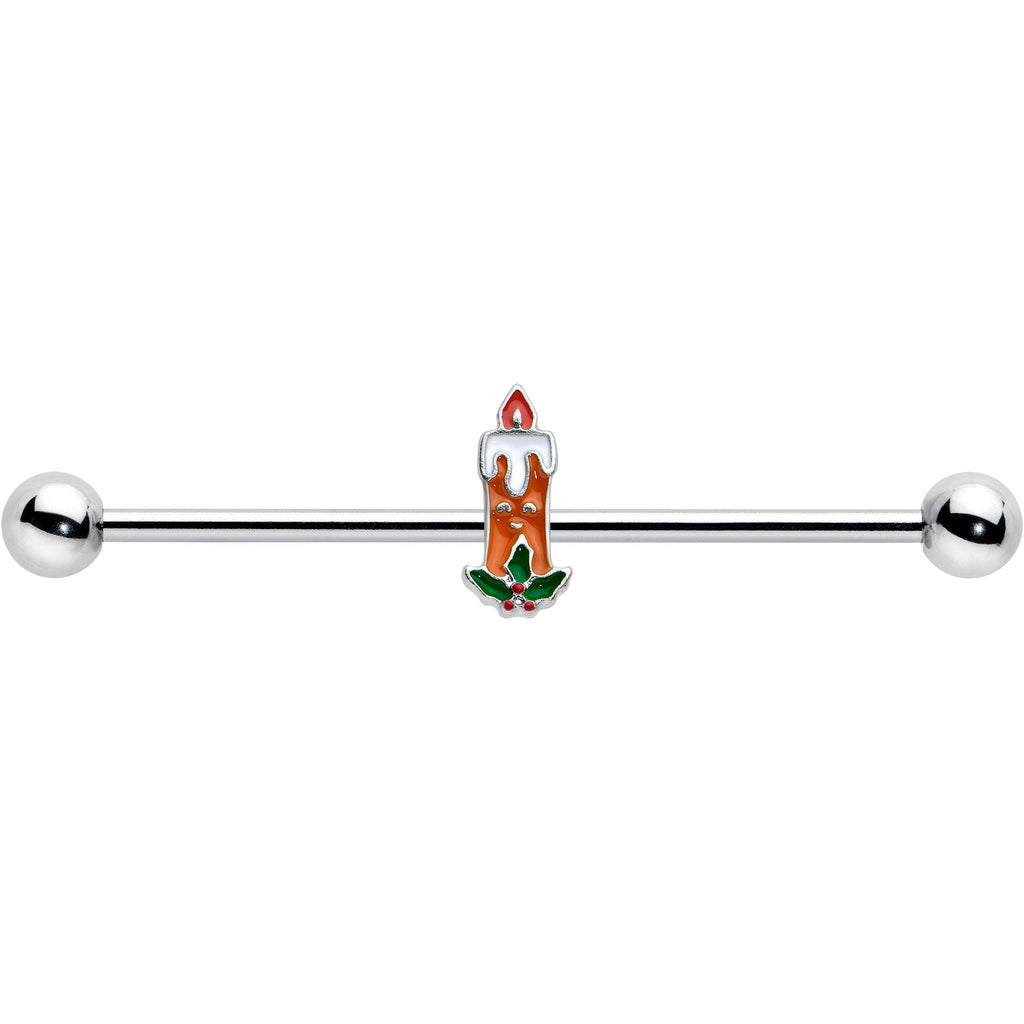 BodyCandy 14G Sweet Christmas Holiday Candle Industrial Barbell 38mm — detail close-up