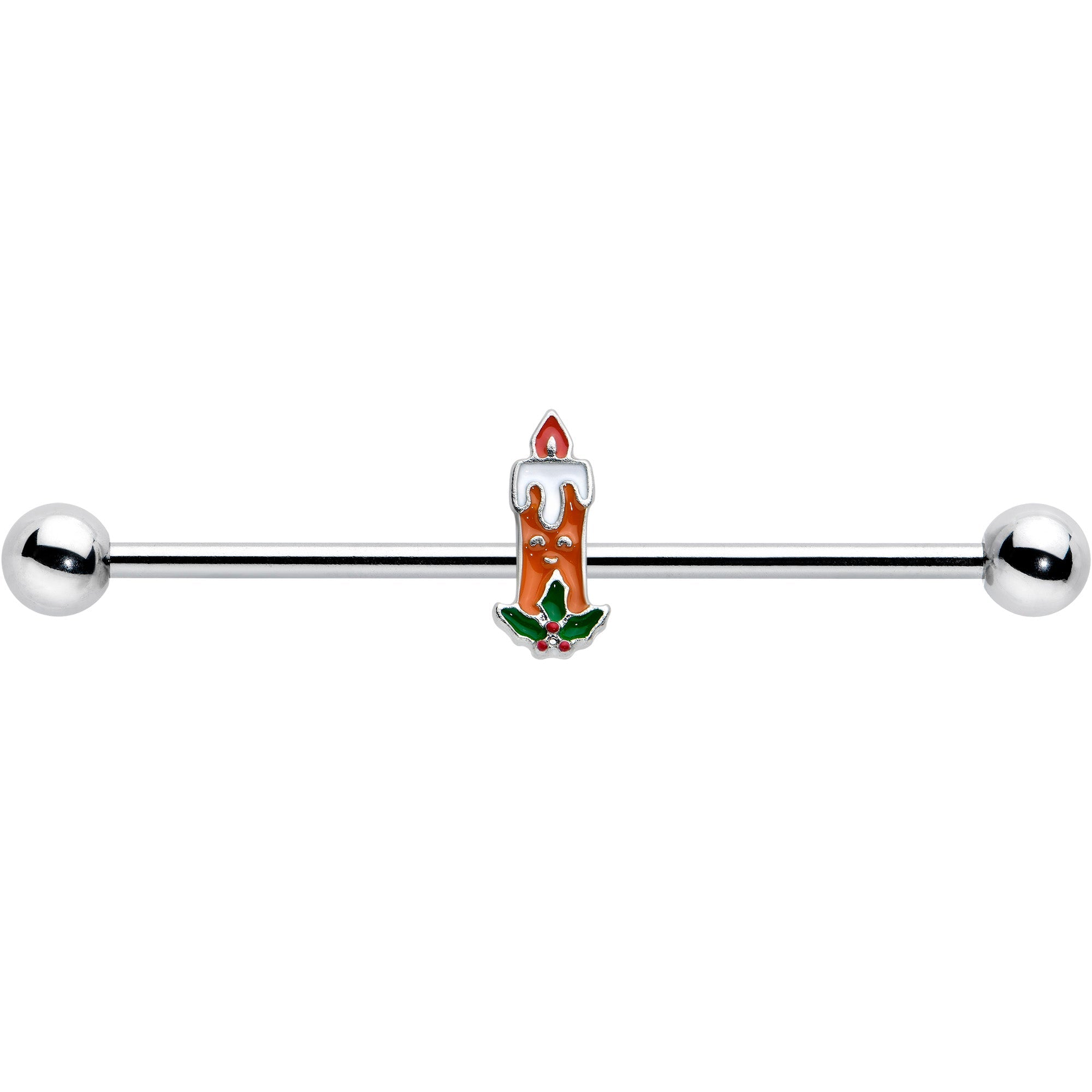 BodyCandy 14G Sweet Christmas Holiday Candle Industrial Barbell 38mm — detail close-up