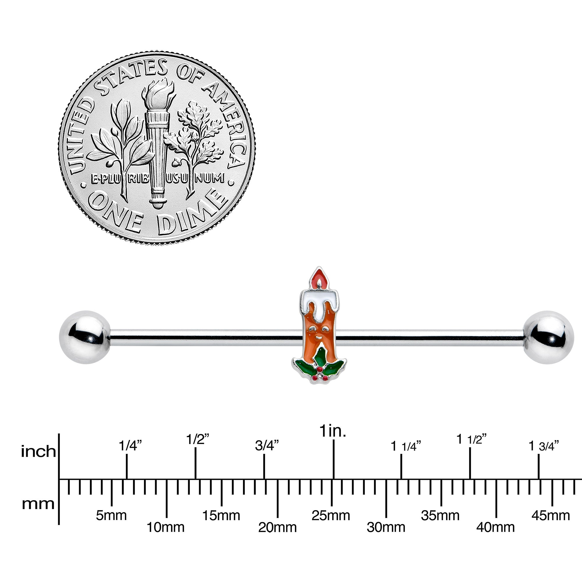 BodyCandy 14G Sweet Christmas Holiday Candle Industrial Barbell 38mm — lifestyle context