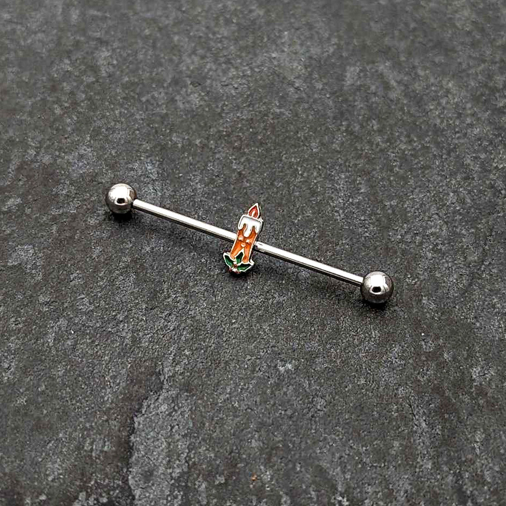 BodyCandy 14G Sweet Christmas Holiday Candle Industrial Barbell 38mm — side view