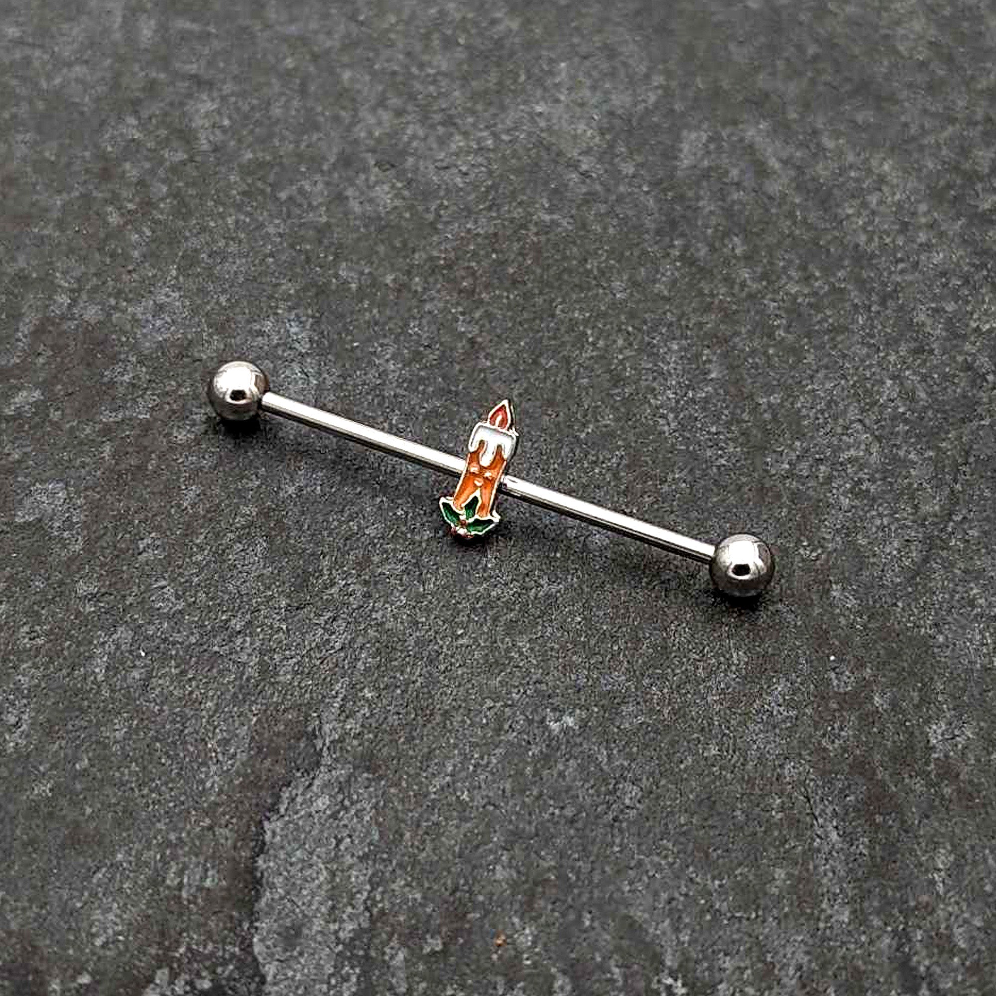 BodyCandy 14G Sweet Christmas Holiday Candle Industrial Barbell 38mm — side view