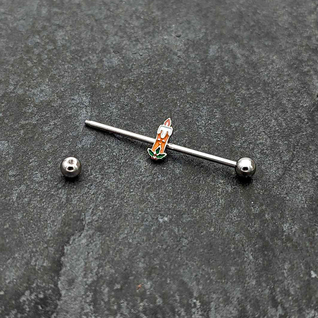 BodyCandy 14G Sweet Christmas Holiday Candle Industrial Barbell 38mm — back view