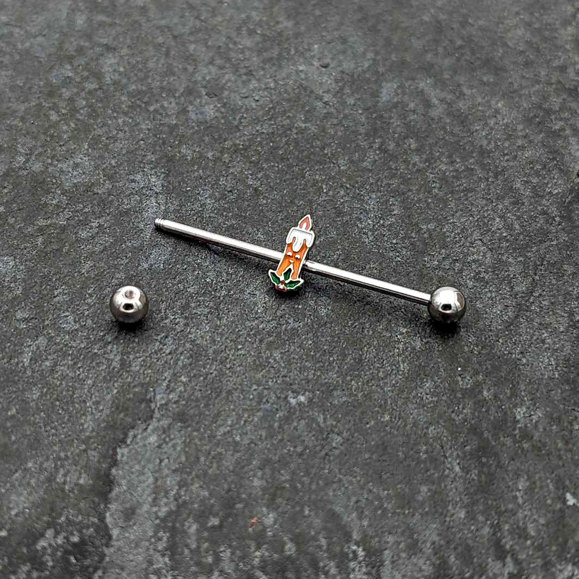 BodyCandy 14G Sweet Christmas Holiday Candle Industrial Barbell 38mm — back view